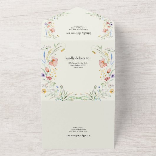 Invitation Tout En Un Mariage moderne Fleur sauvage minimal élégant (Dehors)