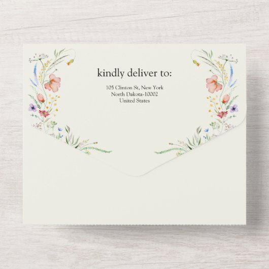 Invitation Tout En Un Mariage moderne Fleur sauvage minimal élégant (Verso)