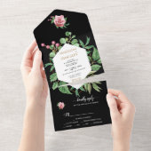 Invitation Tout En Un Mariage moderne géométrique noir floral (Déchirure)