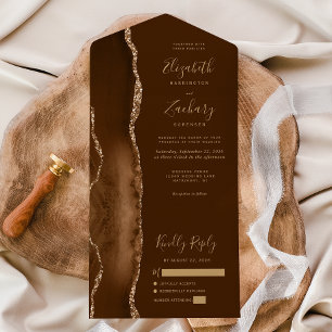 Invitation Tout En Un Mariage Moderne Marron Mocha Agate Or