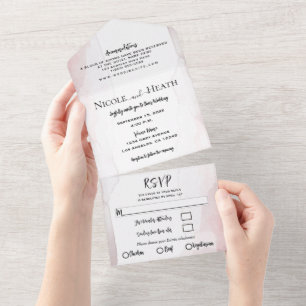 Invitation Tout En Un Mariage Moderne Minimaliste à l'Aquarelle Rose