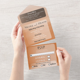 Invitation Tout En Un Mariage Moderne Minimaliste Aquarelle Orange  