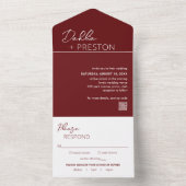 Invitation Tout En Un Mariage Moderne Minimaliste avec Code QR Bordeaux (À l'intérieur)