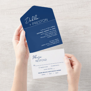 Invitation Tout En Un Mariage Moderne Minimaliste Bleu Nuit