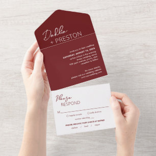 Invitation Tout En Un Mariage Moderne Minimaliste Bordeaux