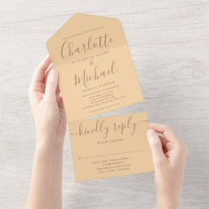 Invitation Tout En Un Mariage Moderne Minimaliste Écriture Champagne