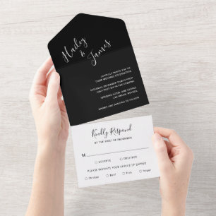 Invitation Tout En Un Mariage moderne minimaliste noir simple