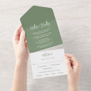 Invitation Tout En Un Mariage Moderne Minimaliste Vert Sauge