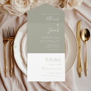Invitation Tout En Un Mariage Moderne Minimaliste Vert Sauge