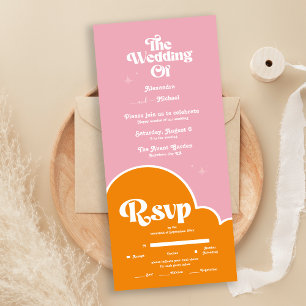 Invitation Tout En Un Mariage Moderne Minimaliste Vibrant Orange et Rose