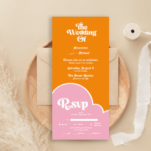 Invitation Tout En Un Mariage Moderne Minimaliste Vibrant Orange et Rose