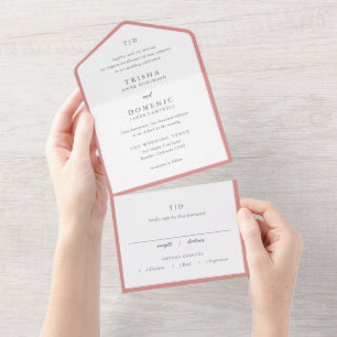 Invitation Tout En Un Mariage Moderne Monogramme Rose Corail Élégant