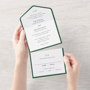 Invitation Tout En Un Mariage Moderne Monogramme Vert Émeraude Élégant