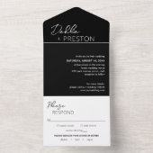 Invitation Tout En Un Mariage moderne noir minimal (À l'intérieur)