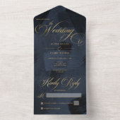 Invitation Tout En Un Mariage Moderne Painterly Bleu Nuit et Or (À l'intérieur)