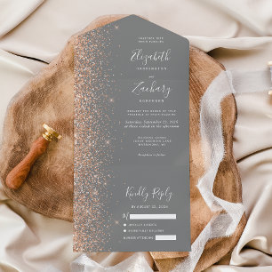 Invitation Tout En Un Mariage Moderne Pêche Paillettes Gris
