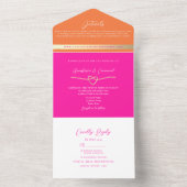 Invitation Tout En Un Mariage moderne rose et orange (À l'intérieur)