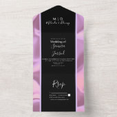 Invitation Tout En Un Mariage Moderne Rose Feuille Noir Brillant  (À l'intérieur)