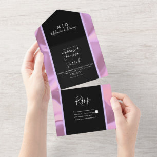 Invitation Tout En Un Mariage Moderne Rose Feuille Noir Brillant 