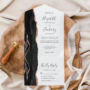 Invitation Tout En Un Mariage Moderne Rose Or Noir Agate