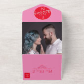 Invitation Tout En Un Mariage moderne rouge et rose (Dehors)