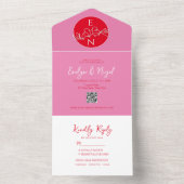 Invitation Tout En Un Mariage moderne rouge et rose (À l'intérieur)