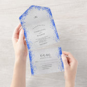 Invitation Tout En Un Mariage moderne Silver royal bleu confetti (Déchirure)