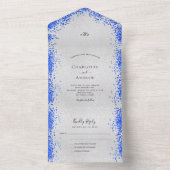 Invitation Tout En Un Mariage moderne Silver royal bleu confetti (À l'intérieur)