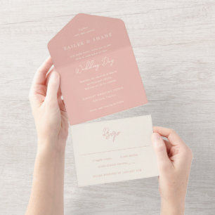 Invitation Tout En Un Mariage Moderne Simple aux Pêches