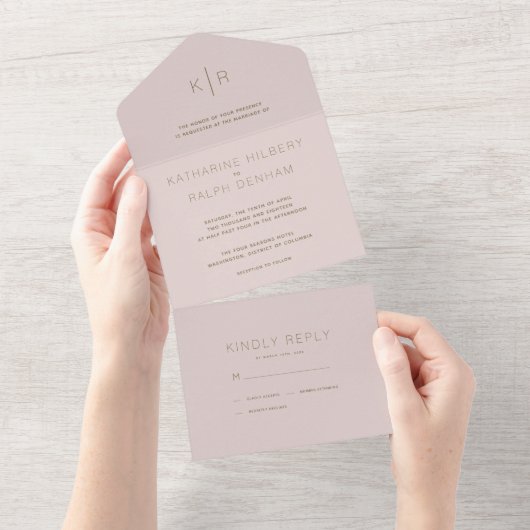 Invitation Tout En Un Mariage moderne simple rose beige (Déchirure)