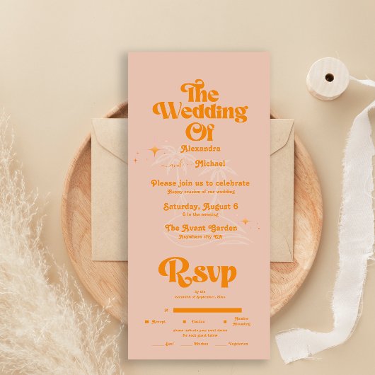 Invitation Tout En Un Mariage Moderne Tropical Vibrant Orange