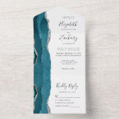 Invitation Tout En Un Mariage moderne Turquoise bleu argenté (À l'intérieur)