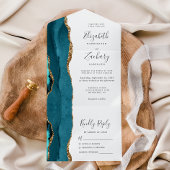 Invitation Tout En Un Mariage moderne Turquoise Blue Gold Agate