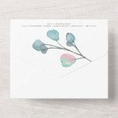 Invitation Tout En Un Mariage moderne Turquoise rose pastel Eucalyptus (Verso)