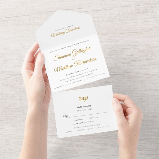 Invitation Tout En Un Mariage moderne typographie script noir blanc or (Déchirure)