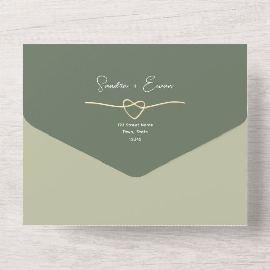 Invitation Tout En Un Mariage moderne vert olive (Verso)