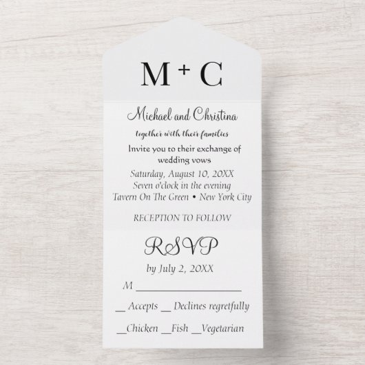 Invitation Tout En Un MARIAGE monochrome minimal BUDGET (À l'intérieur)