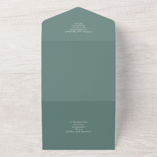 Invitation Tout En Un Mariage monochrome vert moderne (Dehors)