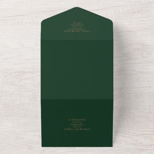 Invitation Tout En Un Mariage monochrome vert moderne (Dehors)