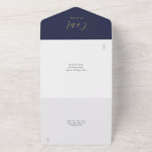 Invitation Tout En Un Mariage Monogram Marine Blue And Gold Modern Scrip (Dehors)