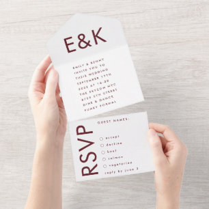 Invitation Tout En Un Mariage Monogram Ultra Modern Bourgogne