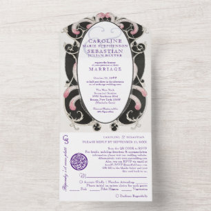 Invitation Tout En Un mariage Monogramme Art Déco Chic 1920