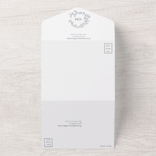 Invitation Tout En Un Mariage Monogramme bleu marine bleu brillant (Dehors)