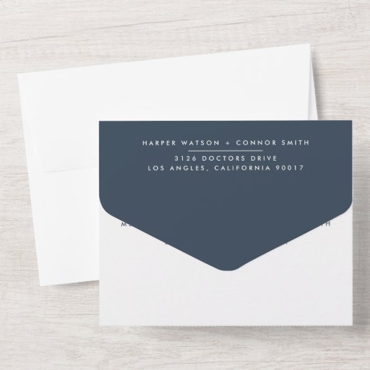 Invitation Tout En Un Mariage Monogramme bleu marine ultra moderne Bold (Verso)