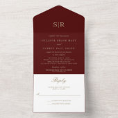 Invitation Tout En Un Mariage Monogramme Bourgogne Tout en un (À l'intérieur)