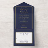 Invitation Tout En Un Mariage Monogramme Classique Bleu Et Or Marine (À l'intérieur)