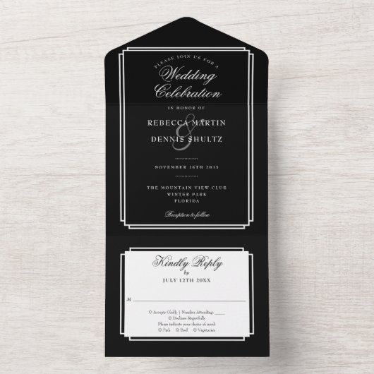 Invitation Tout En Un Mariage Monogramme Classique Noir Et Blanc (À l'intérieur)
