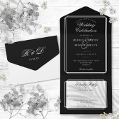 Invitation Tout En Un Mariage Monogramme Classique Noir Et Blanc