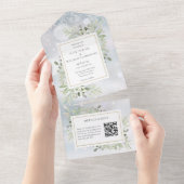 Invitation Tout En Un Mariage Monogramme Code QR de Verdure d'Hiver (Déchirure)