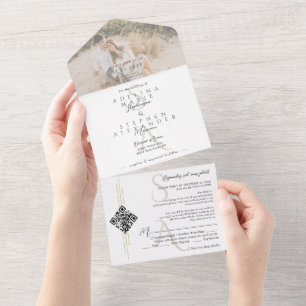 Invitation Tout En Un Mariage Monogramme contemporain en noir et blanc